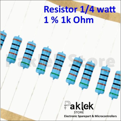 Resistor 1000 Ohm 1/4 Watt 1% – Res 1KΩ Presisi 0.25W Metal Film | Paklek Store