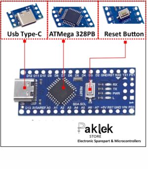 Arduino Nano V3.0 USB Type-C FT232 ATmega328PB – Header Belum Disolder | Paklek Store - Gambar 2