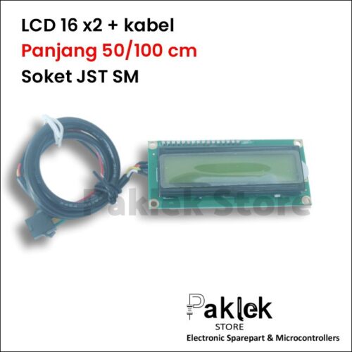 LCD 16x2 I2C Display dengan Kabel JST SM Male Panjang 50cm / 100cm – Siap Pakai untuk Arduino & Mikrokontroler | Paklekstore